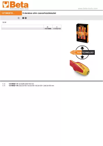 Beta 1273MQF/D6 6 darabos slim csavarhúzókészlet (1272MQF, 1274MQF) szigetelt 1000V
