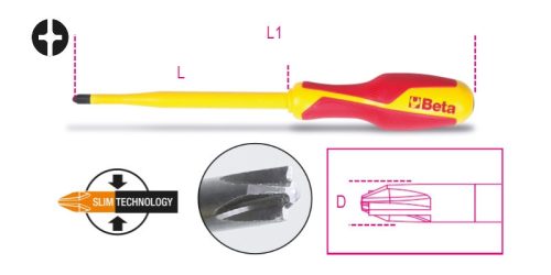 Beta 1275MQ/C Kombinált csavarhúzó PH kereszthornyos + egyenes hornyú csavarokhoz   PH1+LPPmm