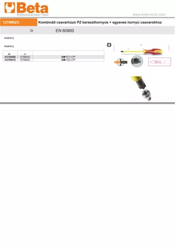Beta 1275MQ/C Kombinált csavarhúzó PH kereszthornyos + egyenes hornyú csavarokhoz   PZ1+LPPmm