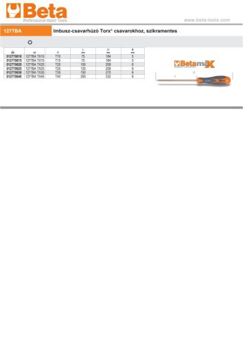 Beta 1277BA Imbusz-csavarhúzó Torx® csavarokhoz, szikramentes T10