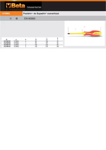 Beta 1279MQ PZ0 Pozidriv®- és Supadriv® csavarhúzó PZ0x60mm