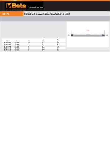 Beta 1281PE Cserélhető csavarhúzószár imbusz/imbusz gömbölyű fejjel 2,5mm