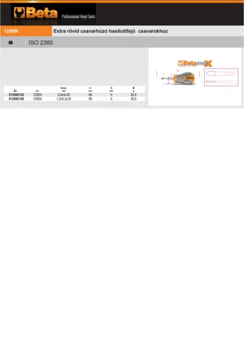 Beta 1290N Csavarhúzó hasítottfejű csavarokhoz, extra rövid 0,8x4x30mm