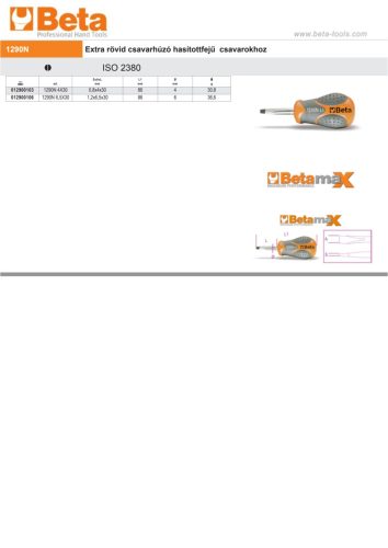 Beta 1290N Csavarhúzó hasítottfejű csavarokhoz extra rövid 6,5X30mm