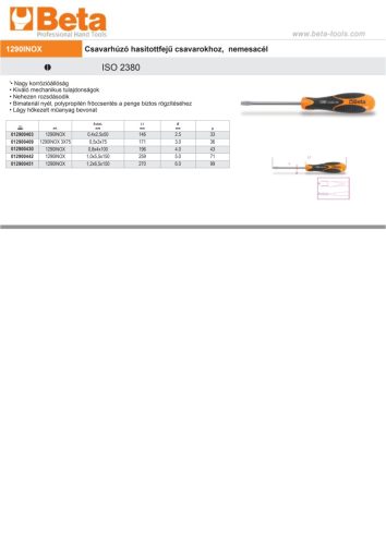 Beta 1290INOX 5,5X150 Csavarhúzó hasítottfejű csavarokhoz, nemesacél