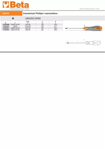 Beta 1292HS Csavarhúzó Phillips®-csavarokhoz PH0x3x100mm