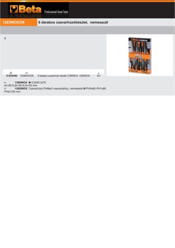 Beta 1293INOX/D8 8 darabos csavarhúzó készlet (1290INOX, 1292INOX)