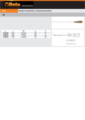 Beta 1294L Csavarhúzó hernyócsavarokhoz, hosszú 1,2x6,5x400mm