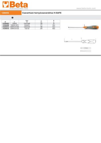 Beta 1294HS Csavarhúzó hernyócsavarokhoz H-SAFE 0,5x2,5x60mm