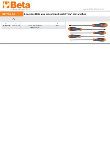 Beta 1297Tx-L/S5  5 darabos Beta Max csavarhúzó készlet Torx® csavarokhoz