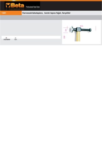 Beta 1351 Karosszériakalapács, kerek lapos fejjel, fanyéllel
