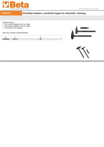 Beta 1360/KP3  Gömbfejű kalapács, cserélhető hegyek és metszőtűk, műanyag