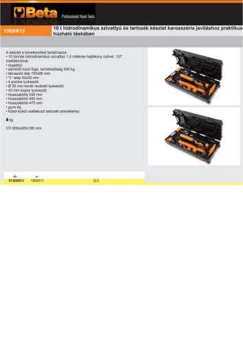 Beta 1365/K13 10 t hidrodinamikus szivattyú és tartozék készlet karosszéria javításhoz praktikus húzható táskában
