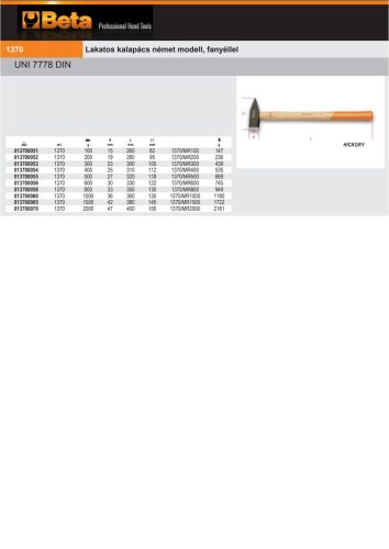 Beta 1370 Lakatos kalapács német modell, fanyéllel 500g
