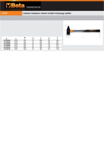 Beta 1370T Lakatos kalapács német modell műanyag nyéllel 200g
