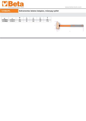 Beta 1370BA/PL Szikramentes lakatos kalapács, műanyag nyéllel 500
g