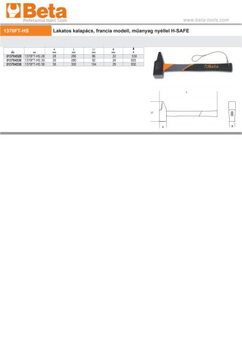 Beta 1370FT-HS Lakatos kalapács, francia modell, műanyag nyéllel H-SAFE 36mm