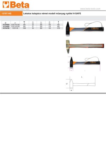 Beta 1370T-HS Lakatos kalapács német modell műanyag nyéllel H-SAFE 1000g
