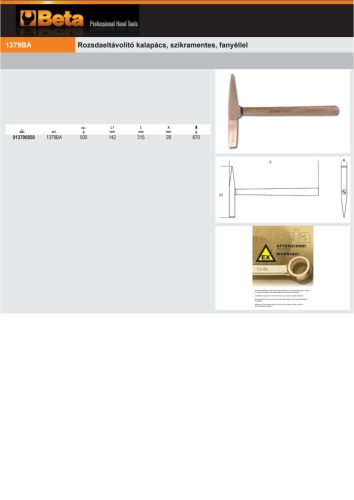 Beta 1379BA Salakoló kalapács fanyéllel, szikramentes