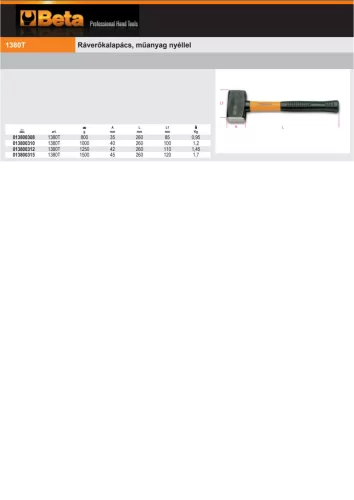 Beta 1380T Ráverőkalapács, műanyag nyéllel 2000g