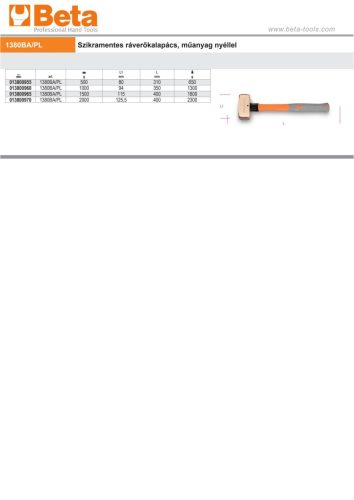 Beta 1380BA/PL Szikramentes ráverő kalapács, műanyag nyéllel 500
g