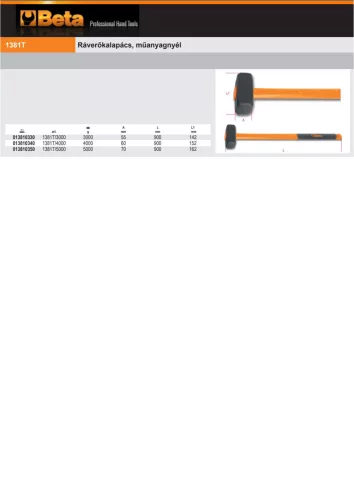 Beta 1381T Ráverőkalapács, műanyagnyél 4000g