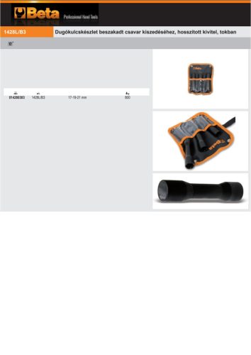Beta 1428L/B3 Dugókulcskészlet beszakadt csavar kiszedéséhez, hosszított kivitel, tokban