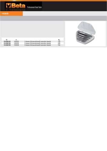Beta 1430/S8 8 részes törtcsavarkiszedő szerszám készlet ötvözött acélból (1430/1-1430/2-1430/3-1430/4-1430/5-1430/6-1430/7-1430/8) kofferban
