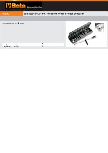 Beta 1439K7 Sarokcsavarhúzó 90°, hosszított kivitel, betéttel, dobozban