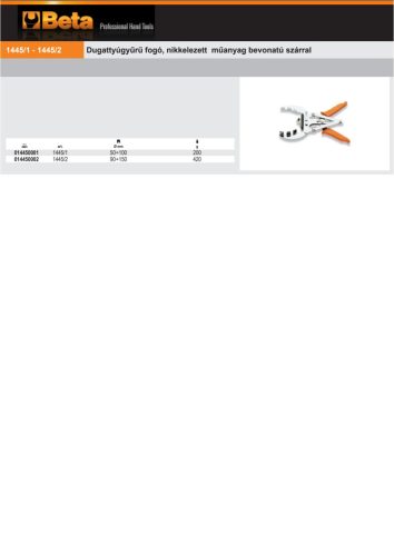 Beta 1445/2 Dugattyúgyűrű fogó, nikkelezett műanyag bevonatú szárral 90÷150mm