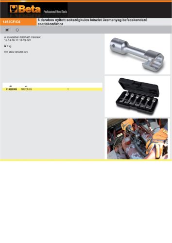 Beta 1462CF/C6 6 darabos nyitott sokszögkulcs készlet üzemanyag befecskendező csatlakozókhoz
