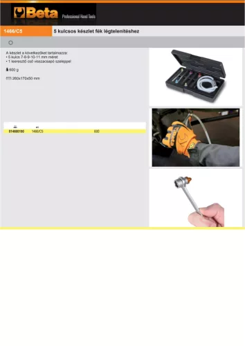 Beta 1466/C5 5 kulcsos készlet fék légtelenítéshez