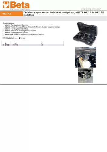 Beta 1467T/C6 Záróelem adapter készlet fékfolyadéktartályokhoz, a BETA 1467LF és 1467LF/2 modellhez