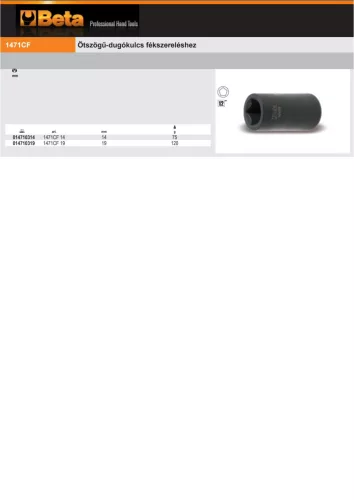 Beta 1471CF 1/2"-os Ötszögű-dugókulcs fékszereléshez 14mm