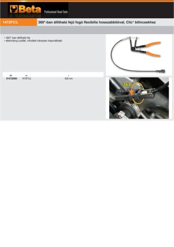 Beta 1472FC/L 360°-ban állítható fejű fogó flexibilis hosszabbítóval, Clic® bilincsekhez