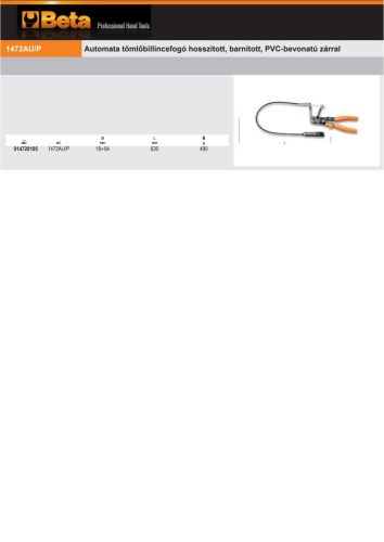 Beta 1472AUP Automata tömlőbillincsfogó hosszított, barnított, PVC-bevonatú zárral