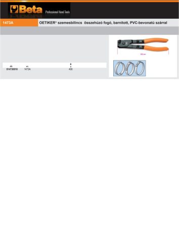 Beta 1473A OETIKER® szemesbilincs összehúzó fogó, barnított, PVC-bevonatú szárral