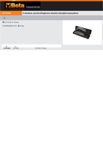 Beta 1477D/S5 5 darabos sarokcsillagkulcs készlet ékszíjtárcsaanyához