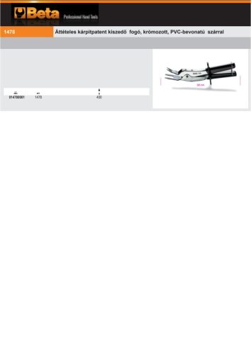 Beta 1478 Áttételes kárpitpatent kiszedő fogó, krómozott, PVC-bevonatú szárral