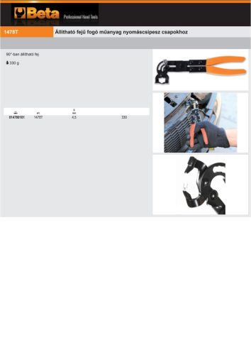 Beta 1478T Állítható fejű fogó műanyag nyomáscsipesz csapokhoz