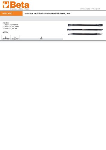 Beta 1479LV/S3 3 darabos multifunkciós bontórúd készlet, fém