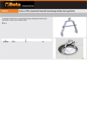 Beta 1482A/3 Kulcs a PSA csoportnál használt üzemanyag tartály úszó gyűrűhöz