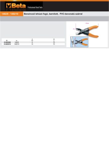 Beta 1482/8 Benzincső lehúzó fogó, barnított, PVC-bevonatú szárral 8mm