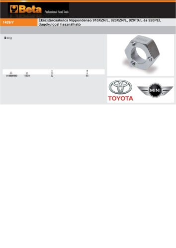 Beta 1489/Y Ékszíjtárcsakulcs Nippondenso 910XZN/L, 920XZN/L, 920TX/L és 920PEL dugókulccsl használható
