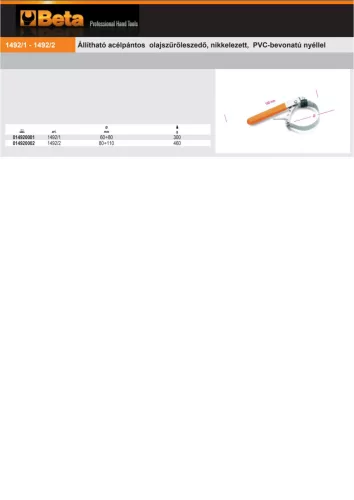Beta 1492/1 Állítható acélpántos olajszűrőleszedő, nikkelezett, PVC-bevonatú nyéllel 60-80mm