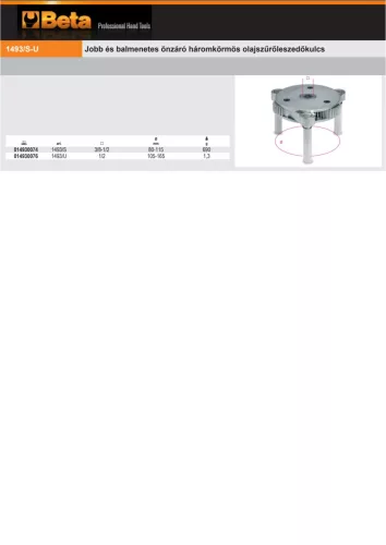 Beta 1493/S Jobb és balmenetes önzáró háromkörmös olajszűrőleszedőkulcs 80-115mm