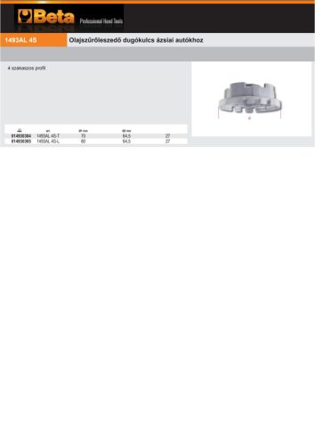 Beta 1493AL/4S 70 Olajszűrőleszedő dugókulcs ázsiai autókhoz 70mm