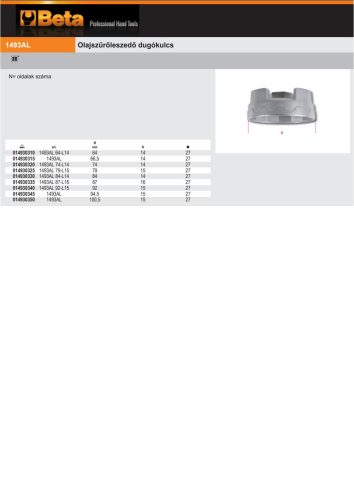 Beta 1493AL 84-L14 Olajszűrőleszedő dugókulcs 84mm