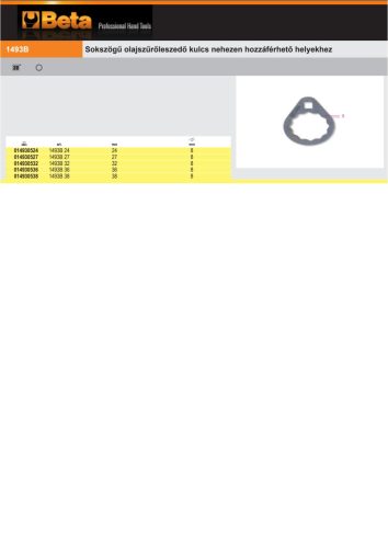 Beta 1493B Sokszögű olajszűrőleszedő kulcs nehezen hozzáférhető helyekhez 24mm