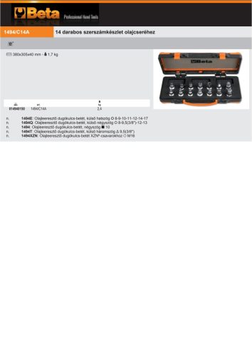Beta 1494/C14A 14 darabos szerszámkészlet olajcseréhez